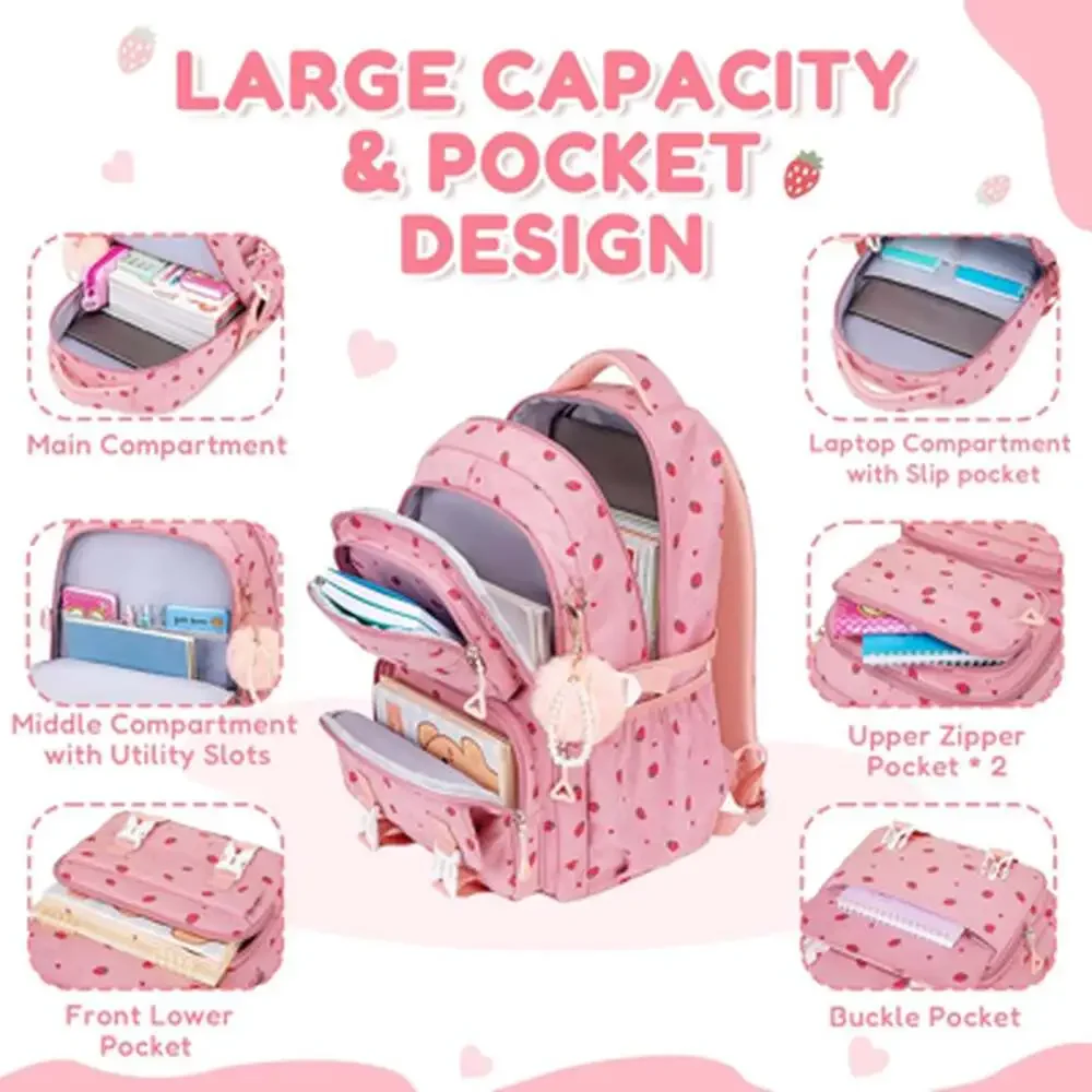 Kids Backpack for Girls Corduroy School Bag with Laptop Compartment Pink